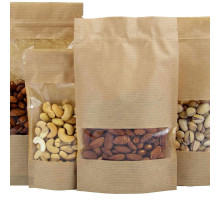 Пакет дой-пак 250*160*35 бумажный крафт окно 70мм с застежкой зип лок (уп50)