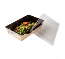 Контейнер ЭКО ONECLICK 250мл крафт/черный картон + крышка ВЫСОКАЯ Н-20мм