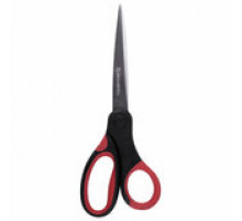 Ножницы BRAUBERG "Office", 210 мм, красно-черные, прорезиненные ручки, 2-х сторонняя заточка