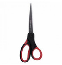 Ножницы BRAUBERG "Office", 210 мм, красно-черные, прорезиненные ручки, 2-х сторонняя заточка
