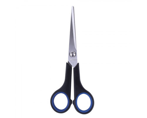 Ножницы BRAUBERG "Soft Grip", 165 мм, черно-синие, резиновые вставки, 3-х сторонняя заточка, 230761