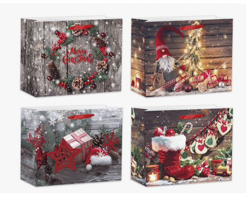 Пакет подарочный бумажный 32*26*12 НОВЫЙ ГОД НГ горизонтальный рисунок в ассортименте