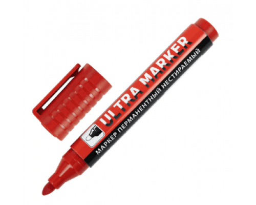Маркер перманентный ULTRA MARKER КРАСНЫЙ 3,5мм с клипом BRAUBERG