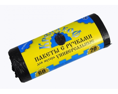Мешок для мусора ПНД 60л 20шт 9мкм 55*70 с ручками КРЕПАКОФ