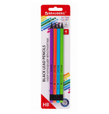 Набор карандашей чернографитных BRAUBERG ULTRA COLOR 4шт HB с ластиком пластиковые