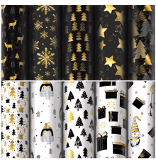Бумага оберточная 70см*100см Новый год НГ Black.Gold.White рисунок в ассортименте