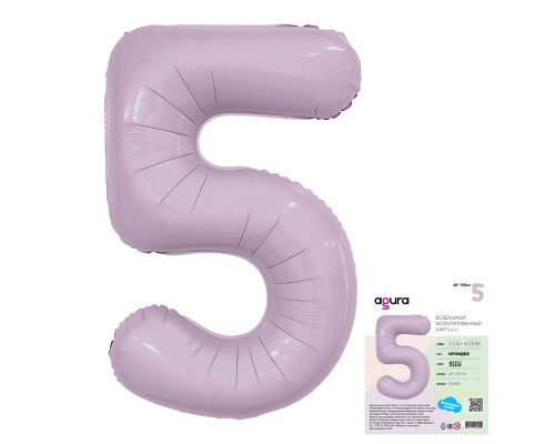 Шар фольгированный 40"/102см Цифра 5 Орхидея SLIM в упаковке